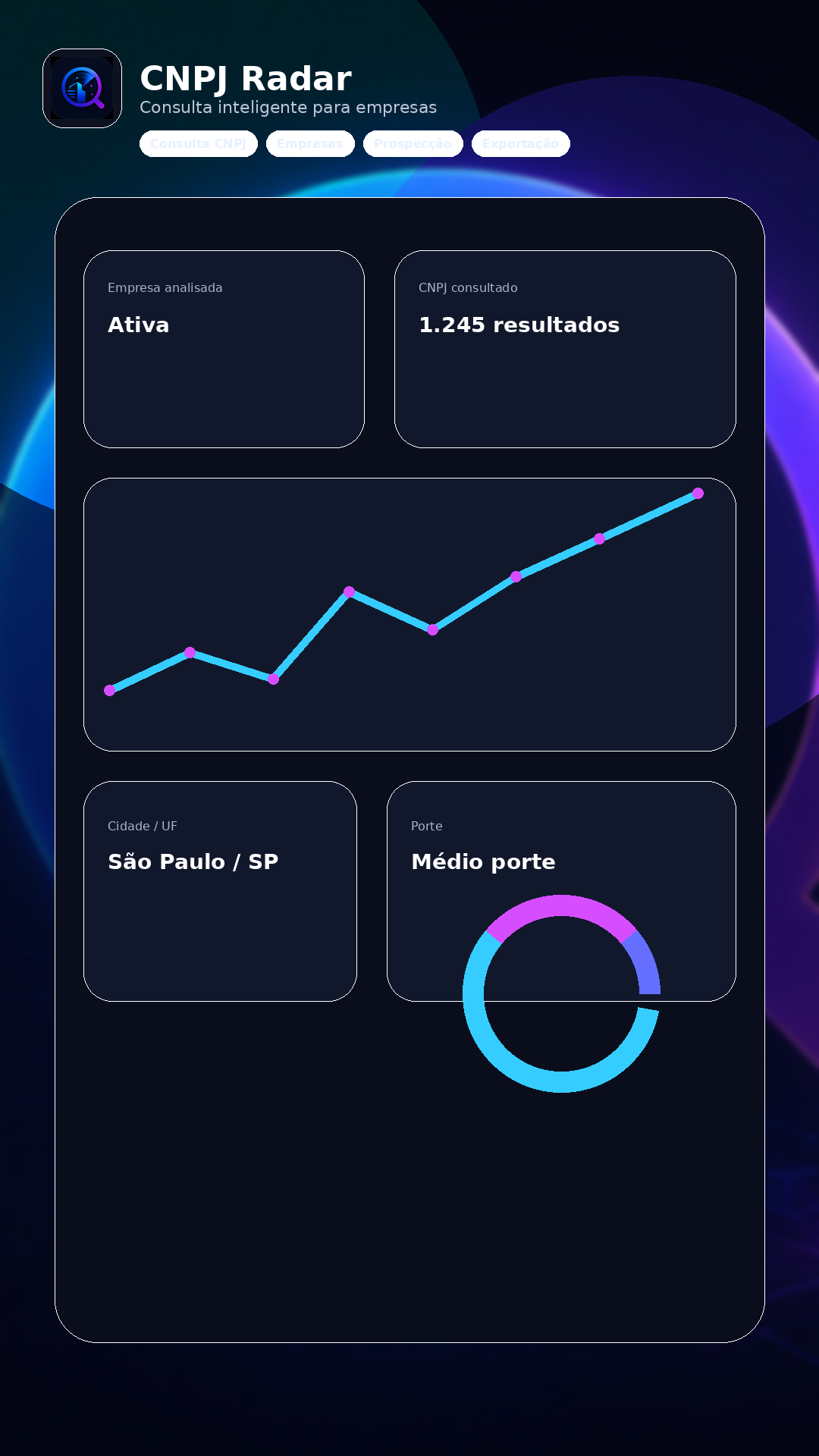 Tela 1 do app CNPJ Radar