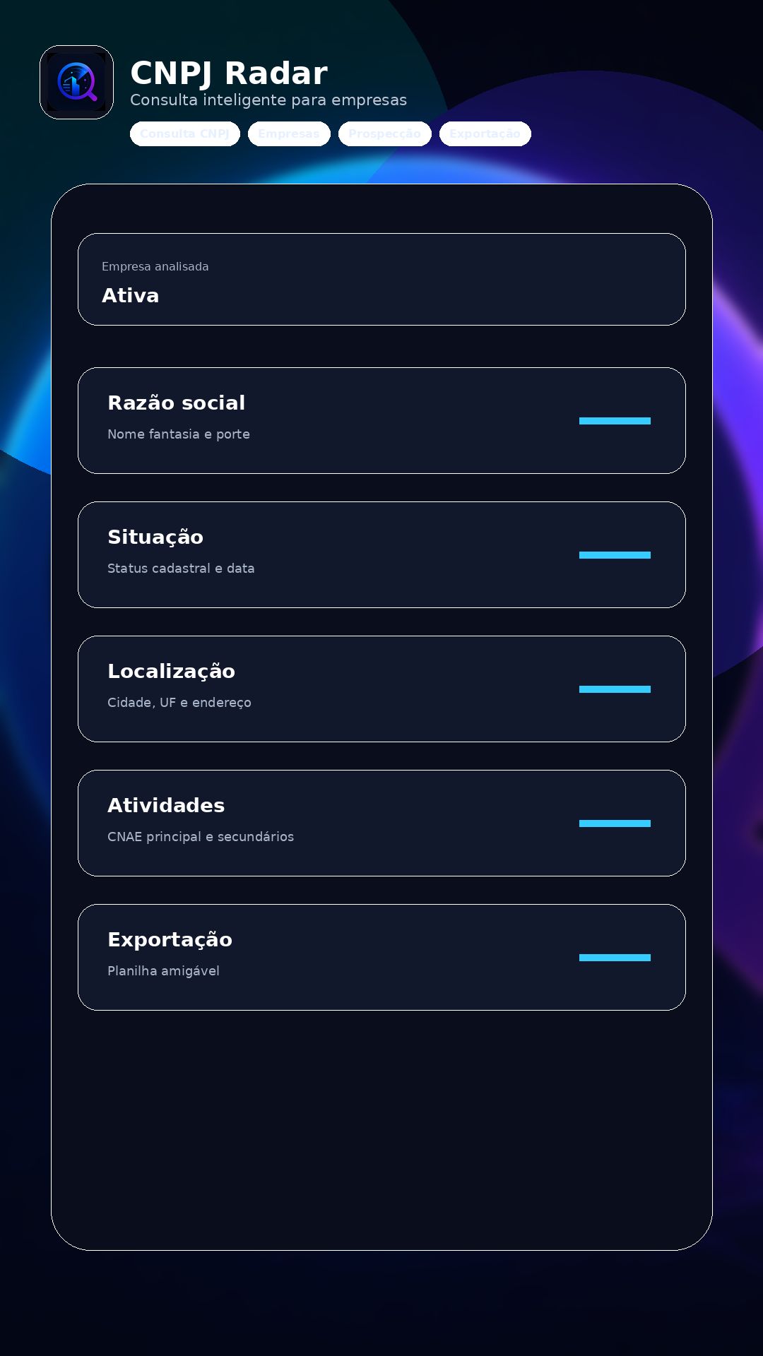 Tela 2 do app CNPJ Radar